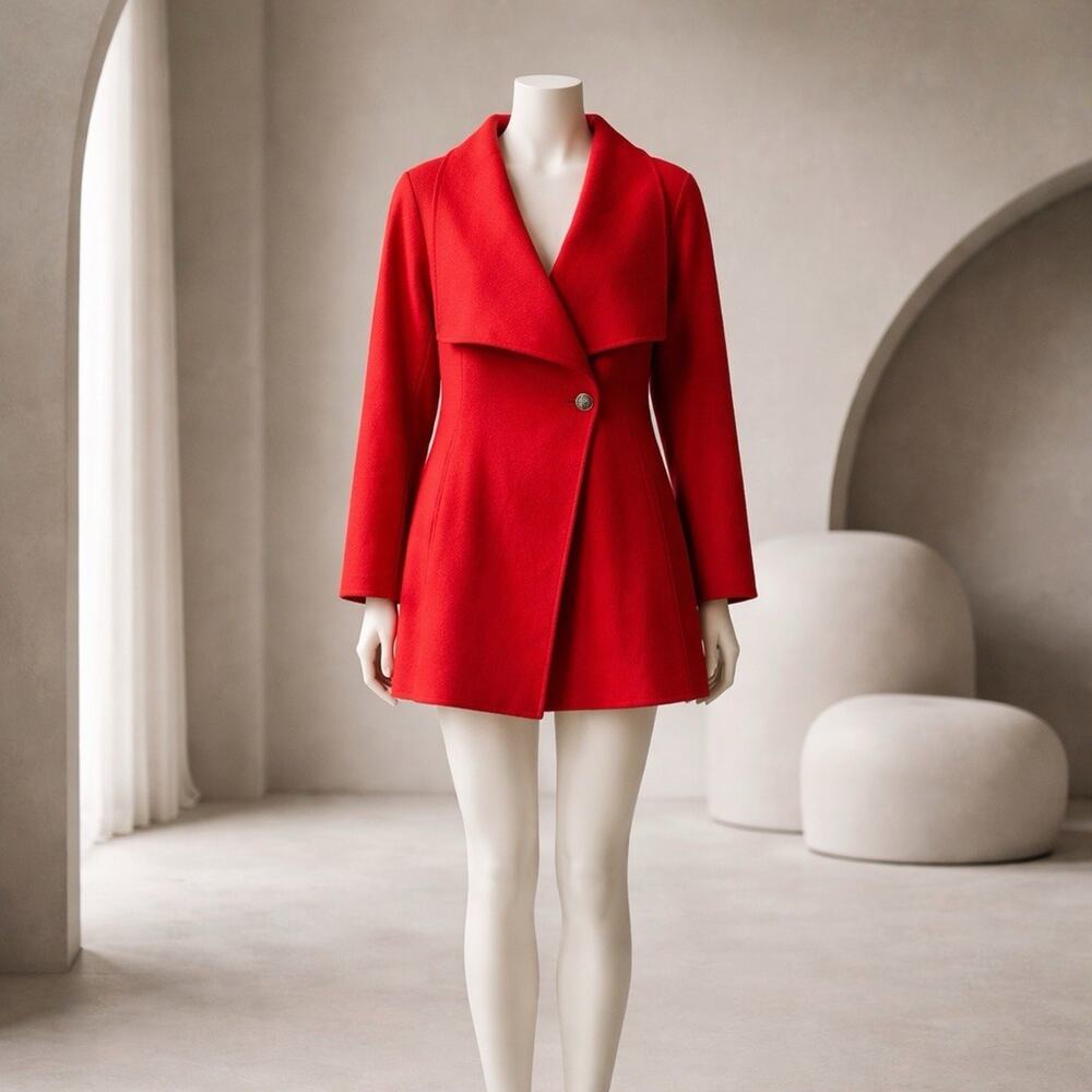 LAUNDRY By SHELLI SEGAL Double Face Drape Collar Coat Red Women Size XL $495